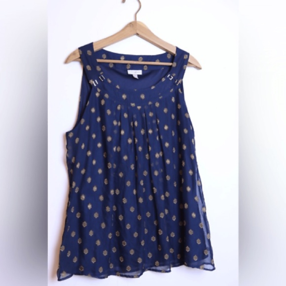 NWT Roz & Ali Sleeveless Navy & Gold Double Layer Sheer Top Sz 2X